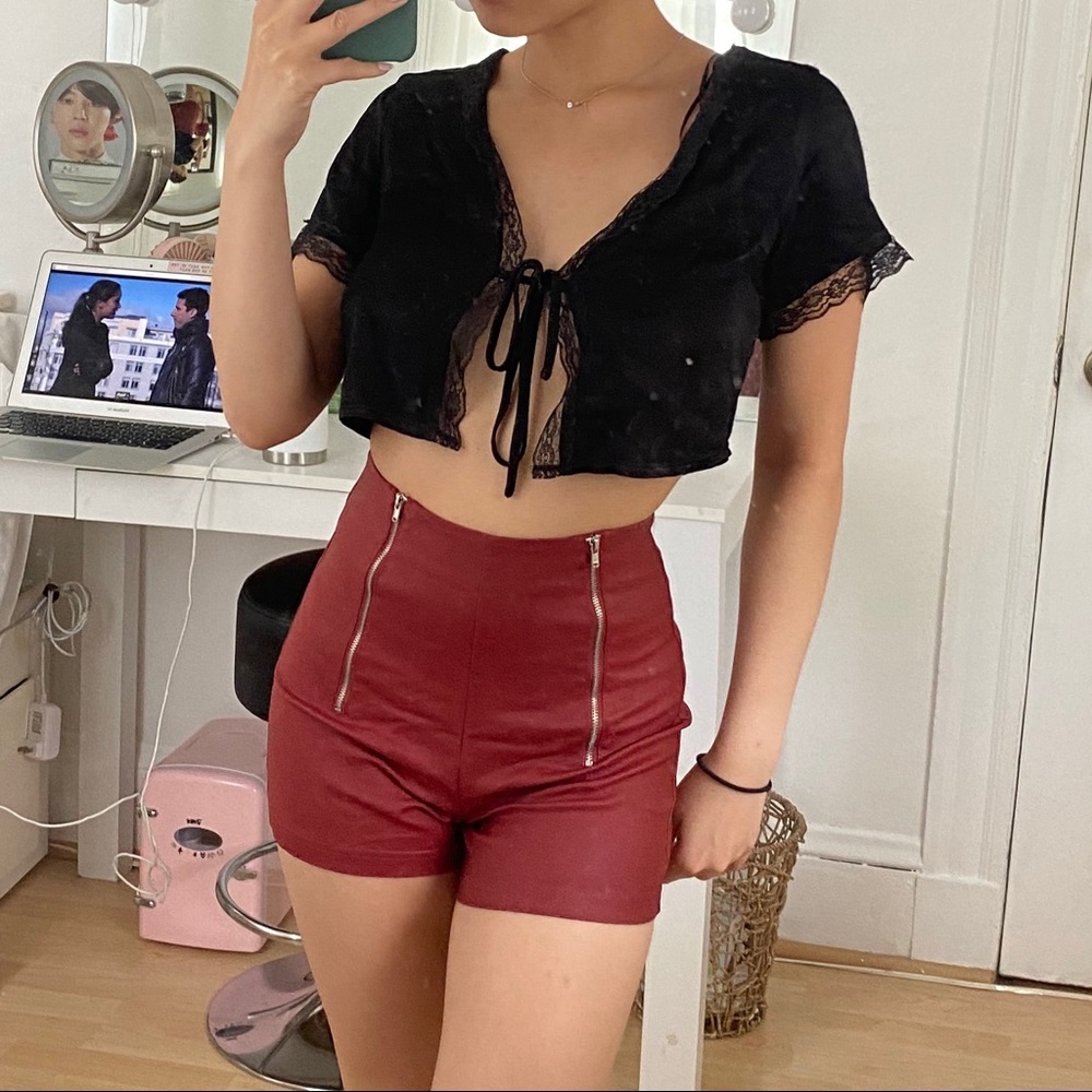 high waisted double zipper shorts